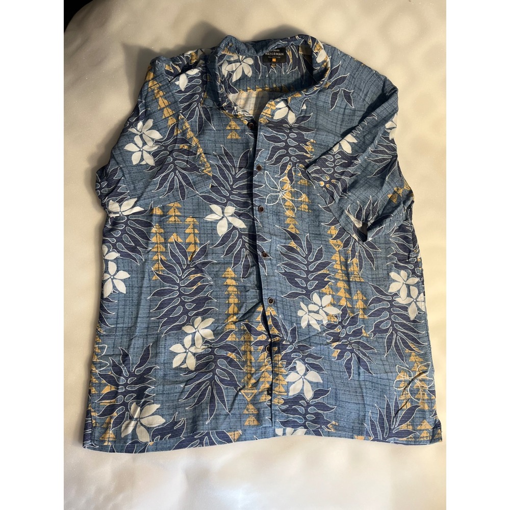 Quiksilver Waterman Collection Mens XXL Blue Tropical Floral Button Down Shirt
